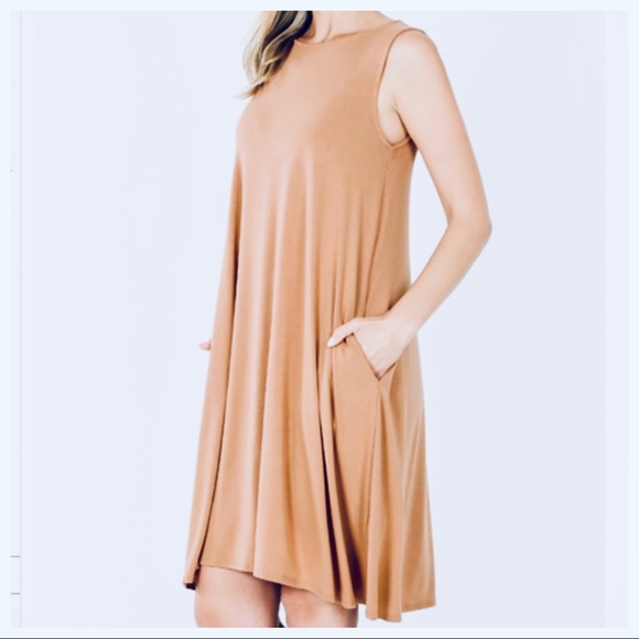 Chic sleeveless loose fit swing dress with pockets - Picture 5 of 5